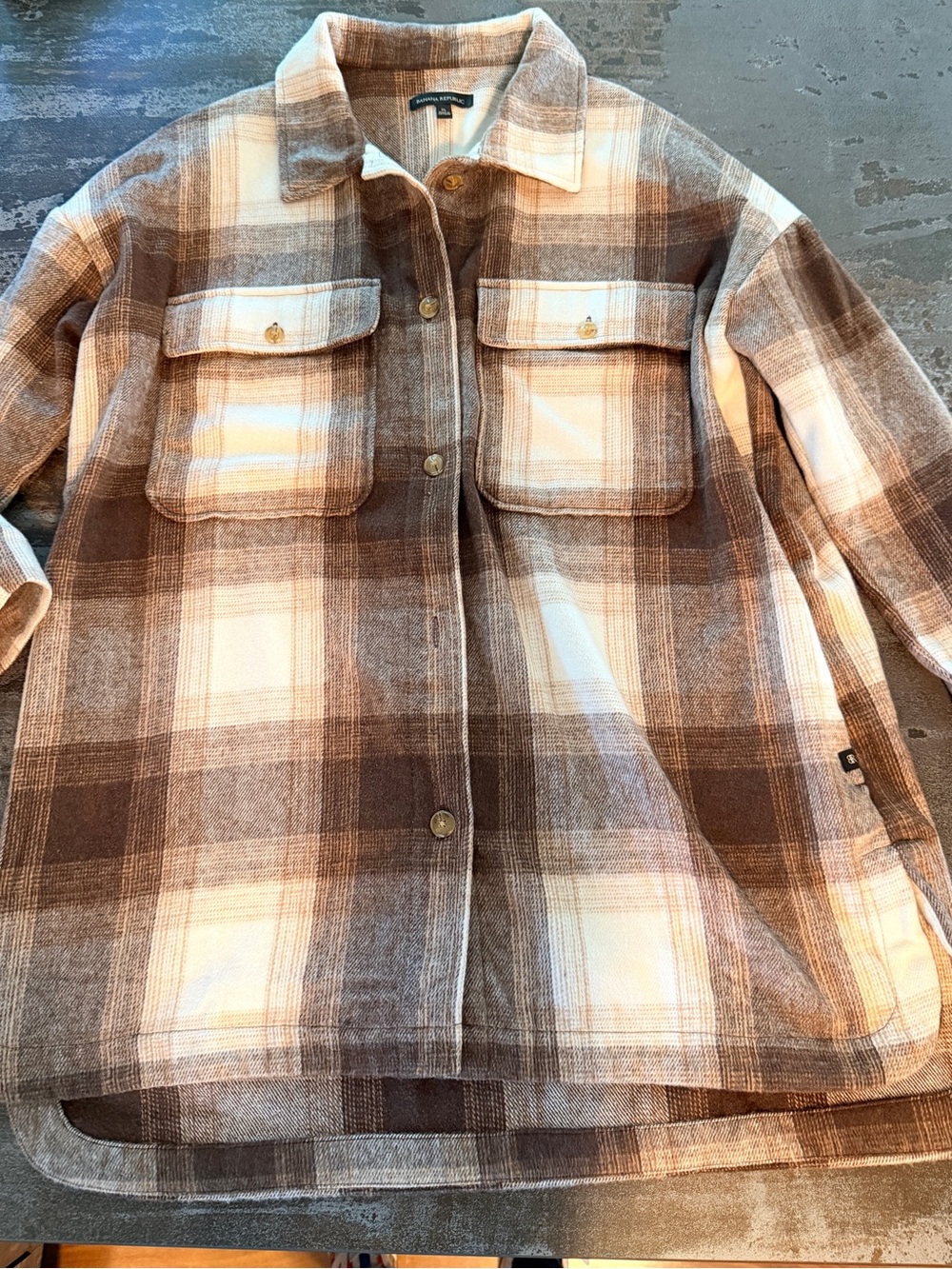 Banana Republic Brown and Cream Plaid Utility Shacket